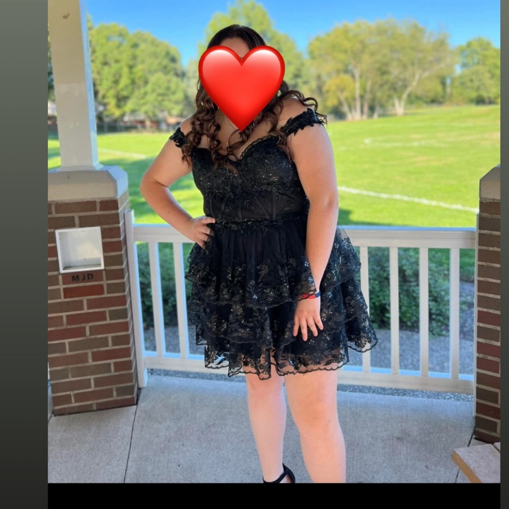 Black Lace Tiered Off-Shoulder Cocktail Dress
